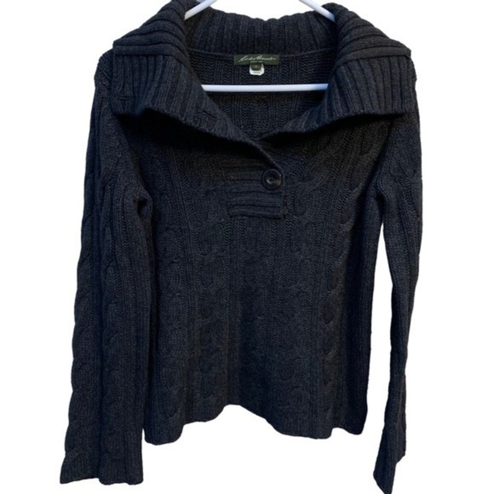 Eddie Bauer Womens Morino Wool Blend Charcoal Gray Knit Pullover Sweater Size S